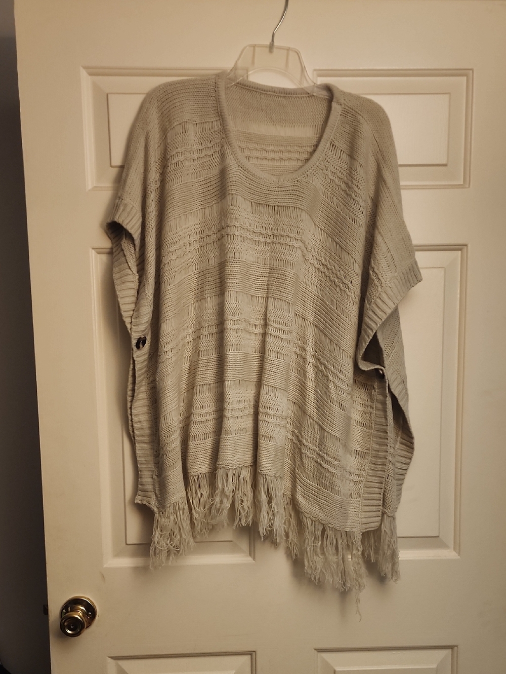 Light Gray Fringe Knit Poncho Sweater - Women
